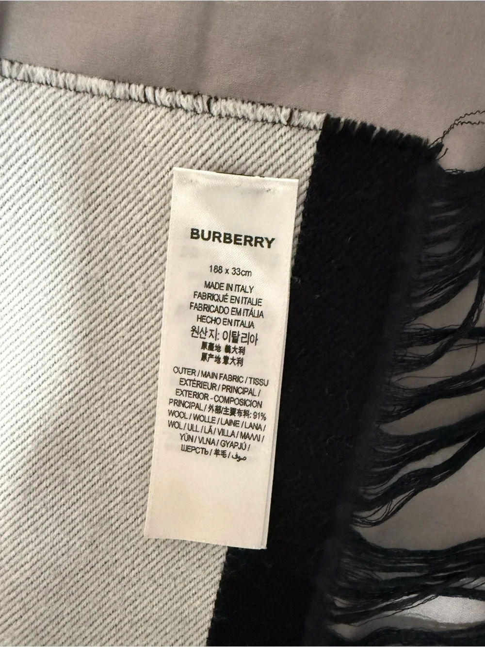 Burberry Black & White Logo wool Scarf